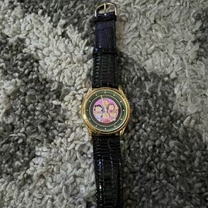 Peanuts Black and Gold Watch with Cartoon Design